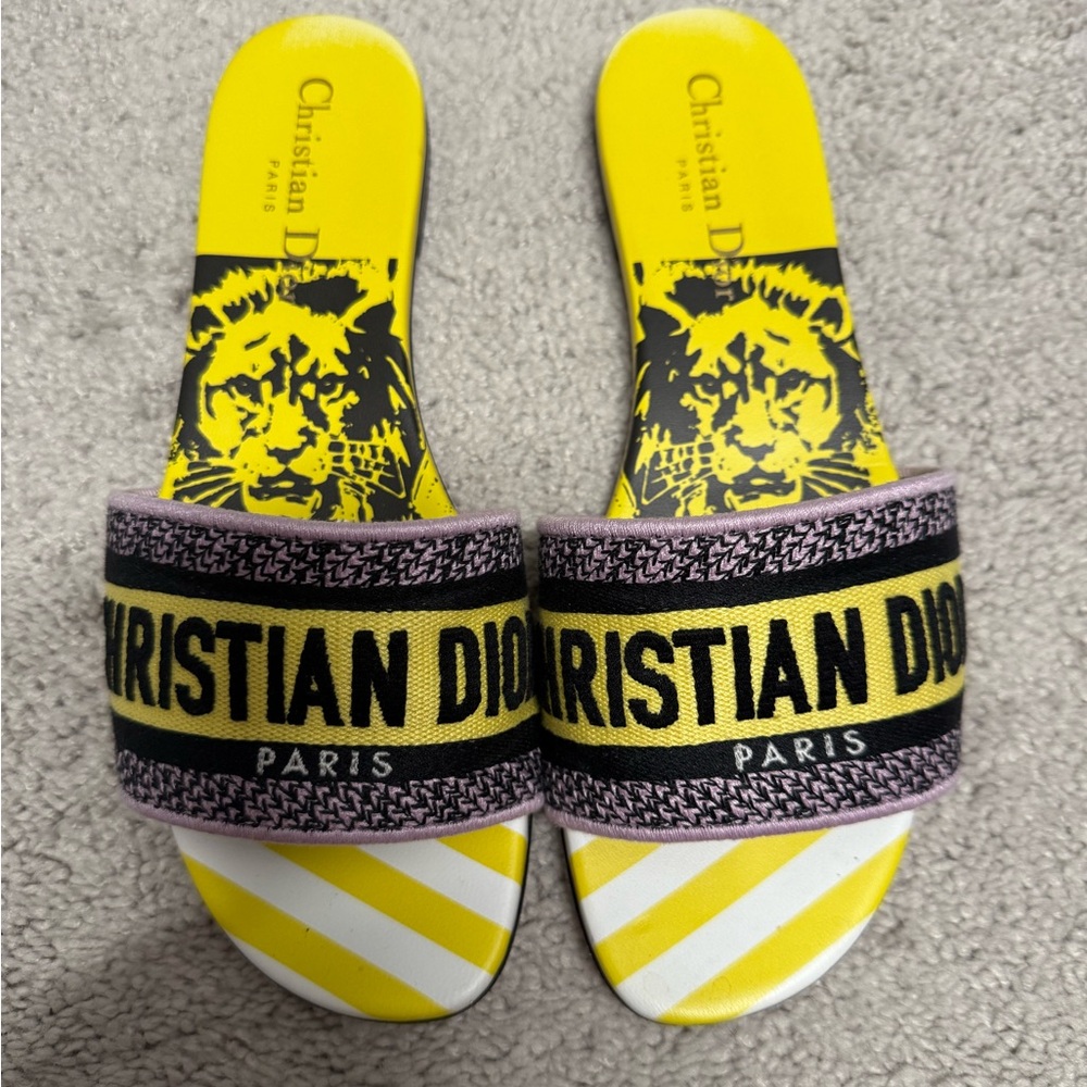 Dior Yellow Black Pink Logo Slide Sandals